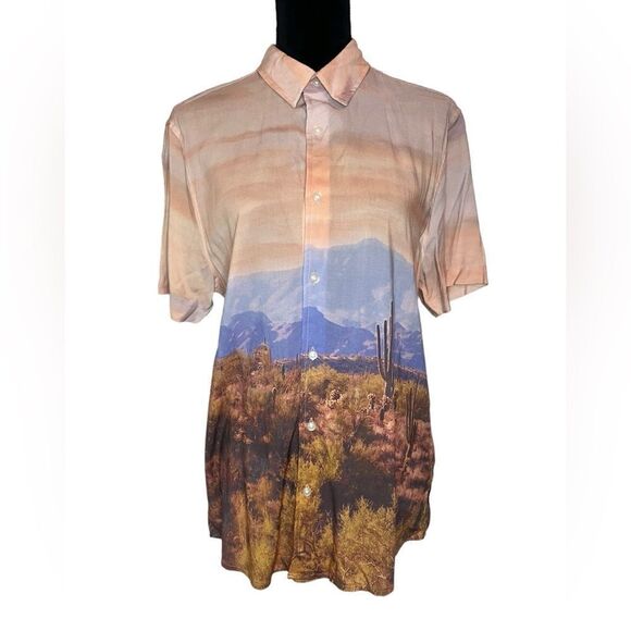 NWT GUESS MENS CACTUS DESERT PRINT SHORT SLEEVE BUTTON UP SIZE MEDIUM - Picture 5 of 10